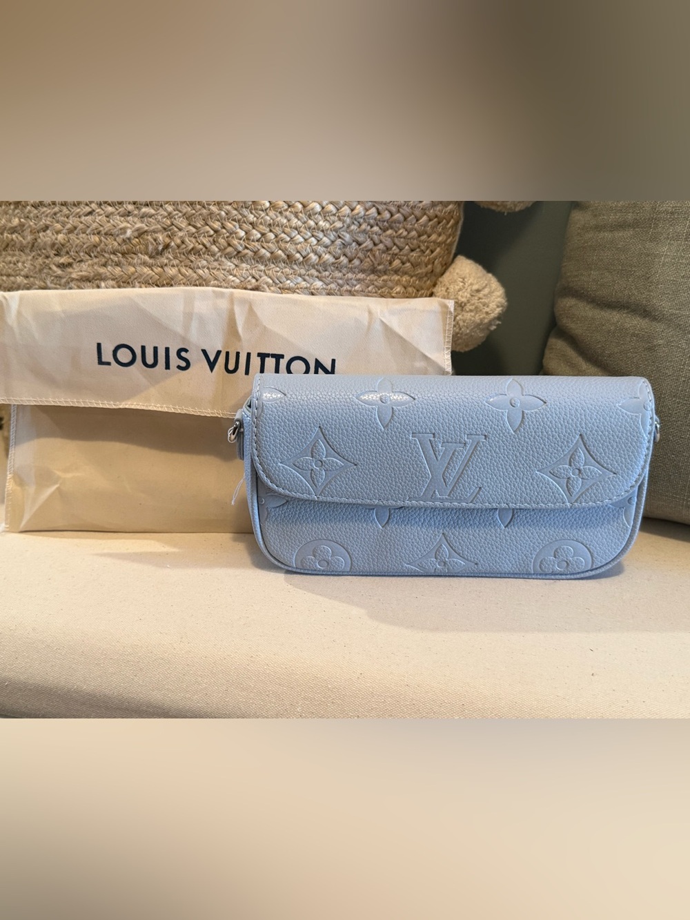 L*V  Powder Blue Embossed Monogram Crossbody Bag